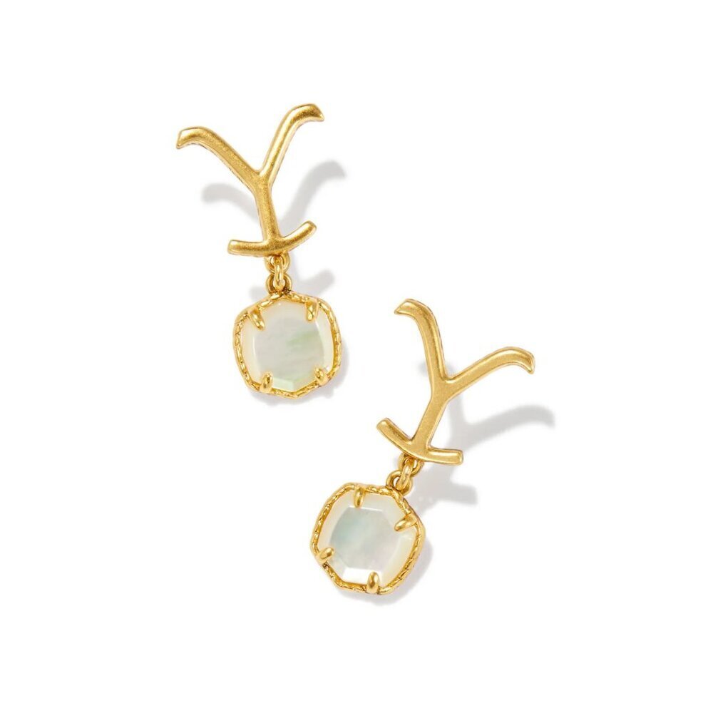 NWT$70 Kendra Scott x Yellowstone Dutton Gold Plat Mother of Pearl Drop Earrings